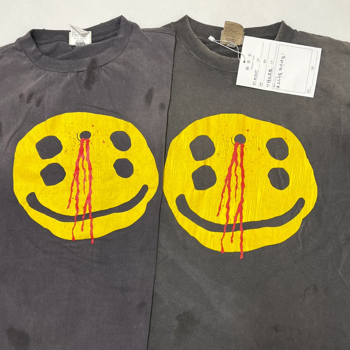 Printing sample comparison CACTUS PLANT FLEA MARKET x SAINT Mxxxxxx SMILE SS TEE/BLK CPFM joint model, short-sleeved smiling face, four-eyed smiling face, retro distressed TEE, washed black S-XL